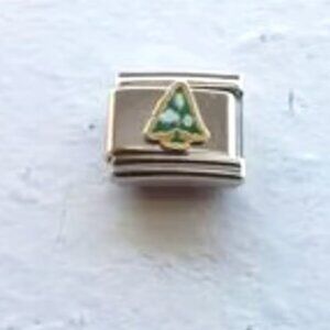 Enamel green tree with snow 9mm stainless steel Italian charm bracelet link new